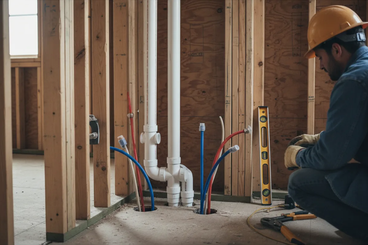 Drain and supply rough-in during Leak Detection in Deming